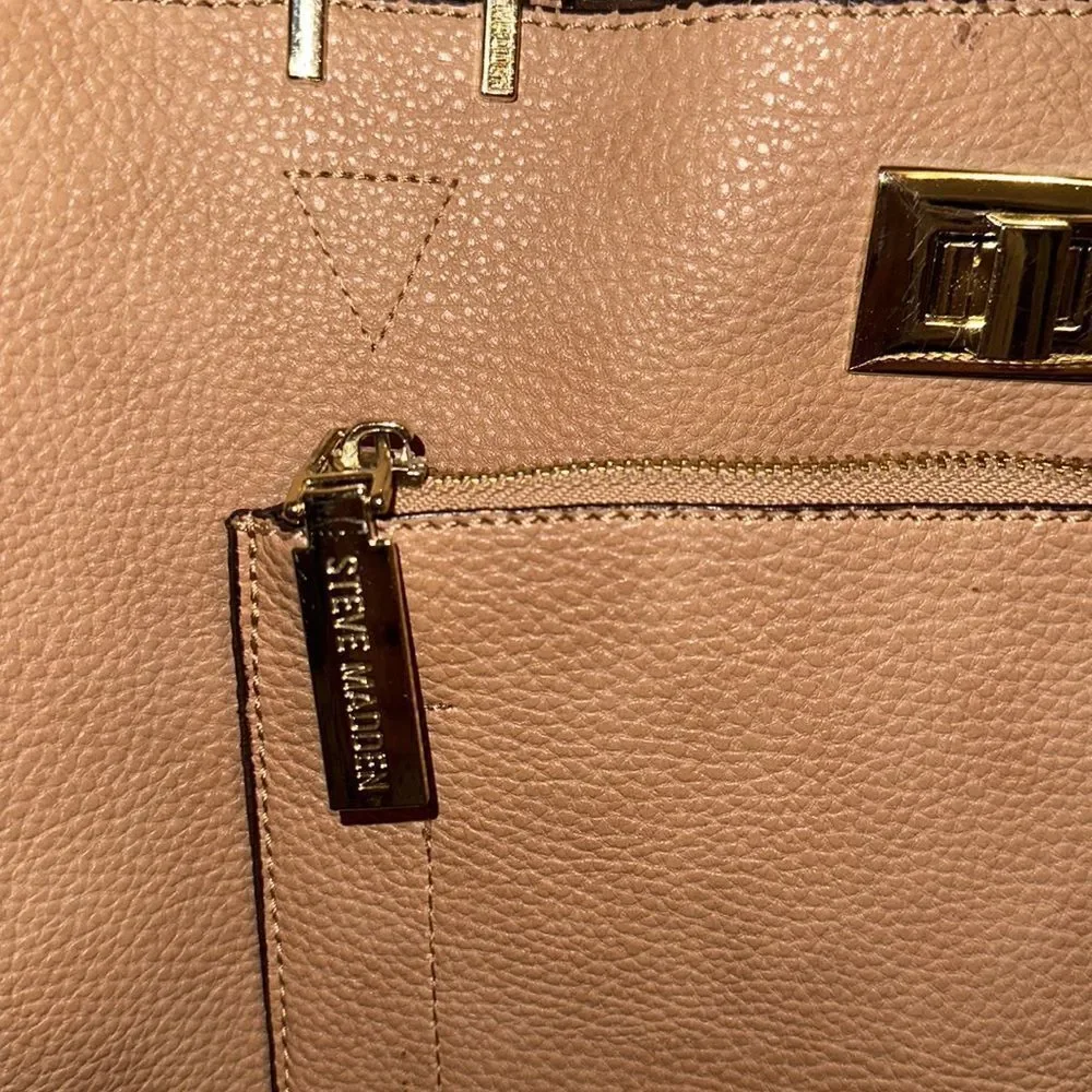 Steve Madden Tan Brown Faux Leather with Gold Tone Hardware Tote Bag Purse